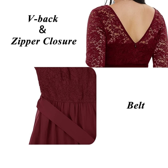 Women's Plus Size Lace Chffon Long Maxi 3/4 Sleeve V-Back Formal Dress - Picture 6 of 7